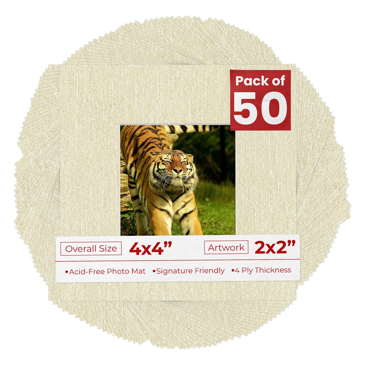 Off White Canvas Mat Board for 4x4 Inch Frames - Fits 2x2 Photos